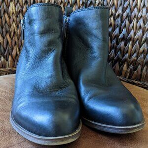Lucky Brand Black Soft Leather Upper Style Basel Bootie with Side Zippers Size 8
